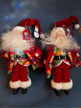 Holiday Santa Dolls Set - Red Plush Father Christmas Pair 12”